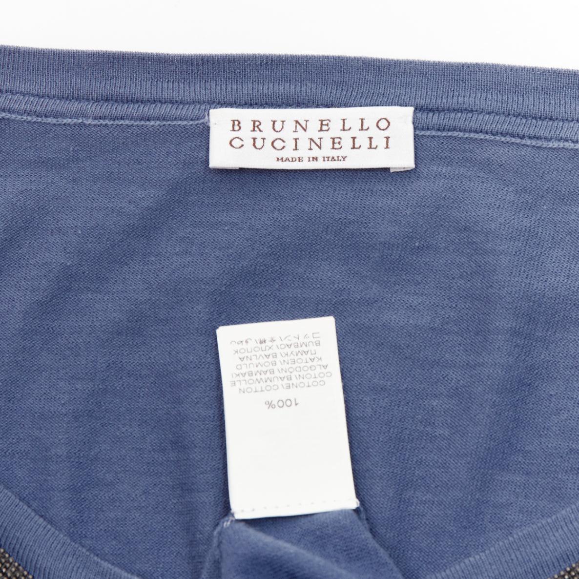 BRUNELLO CUCINELLI - Pull en coton bleu avec boucle perlée et trou de serrure - XXS en vente 3