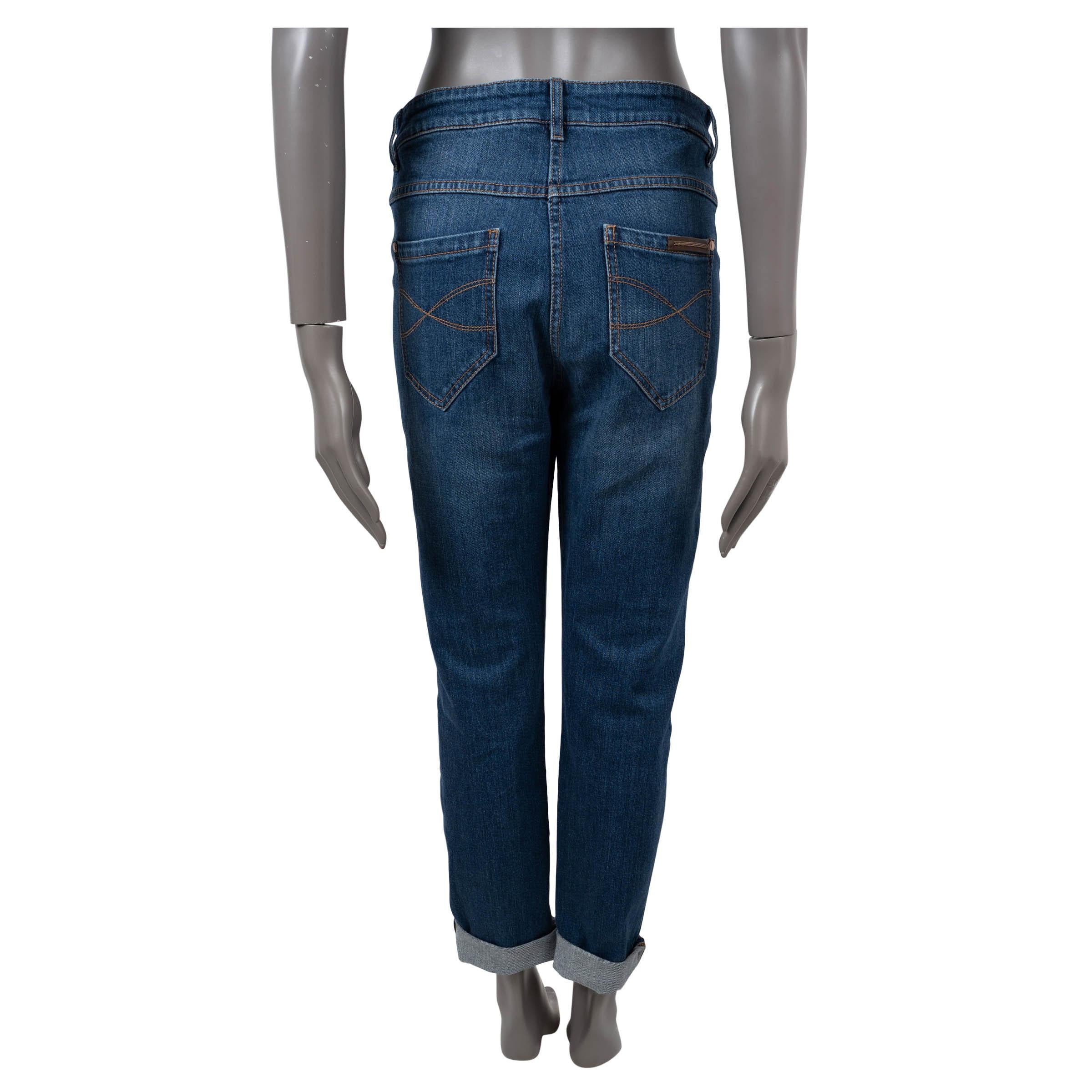 Blue BRUNELLO CUCINELLI blue cotton denim EXTRA SKINNY HIGH WAIST Jeans Pants 40 L For Sale