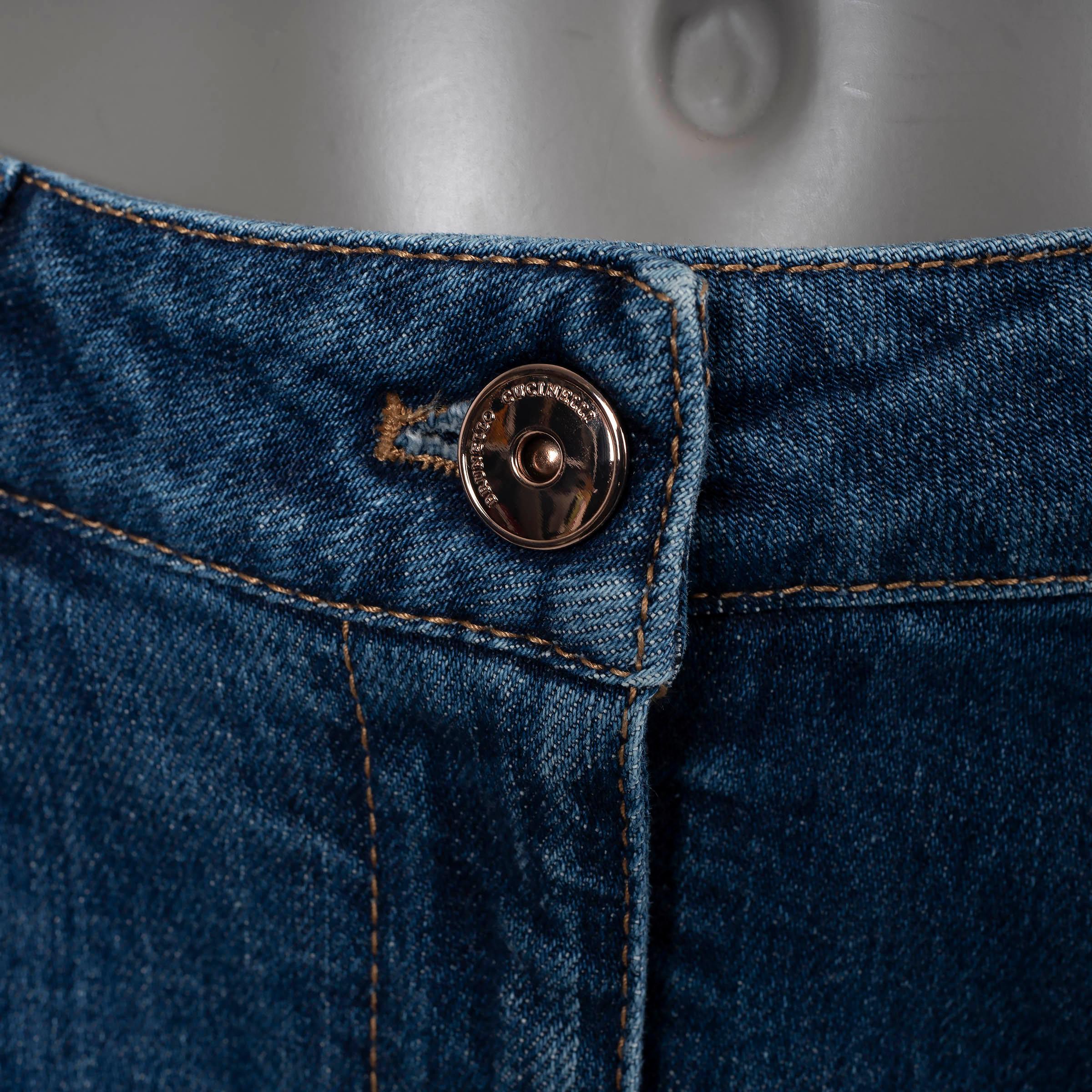 BRUNELLO CUCINELLI blue cotton denim EXTRA SKINNY HIGH WAIST Jeans Pants 40 L In Excellent Condition For Sale In Zürich, CH