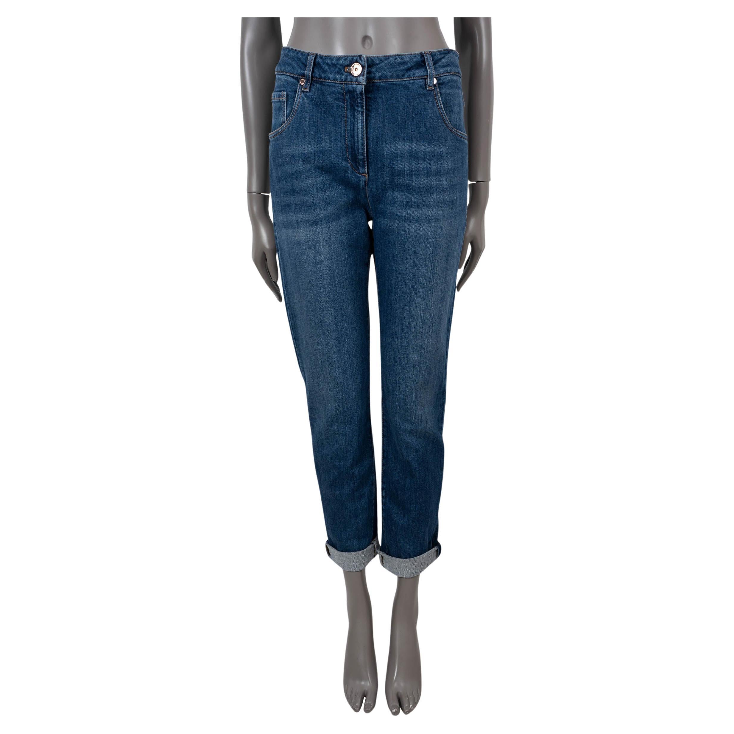 BRUNELLO CUCINELLI Jeans a vita alta EXTRA SKINNY in denim di cotone blu 40 L.