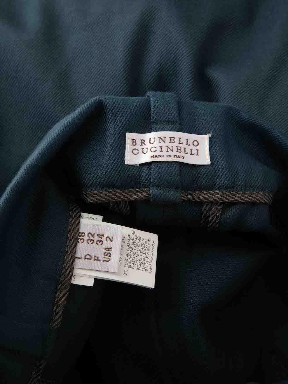 Women's Brunello Cucinelli Blue Cotton Tailored Trousers Size XS For Sale