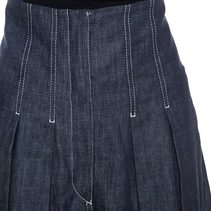 Women's Brunello Cucinelli Blue Denim Pleated Wide Leg High Waisted Trousers M