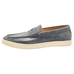 Brunello Cucinelli Blue Leather Penny Slip On Loafers Size  44.5