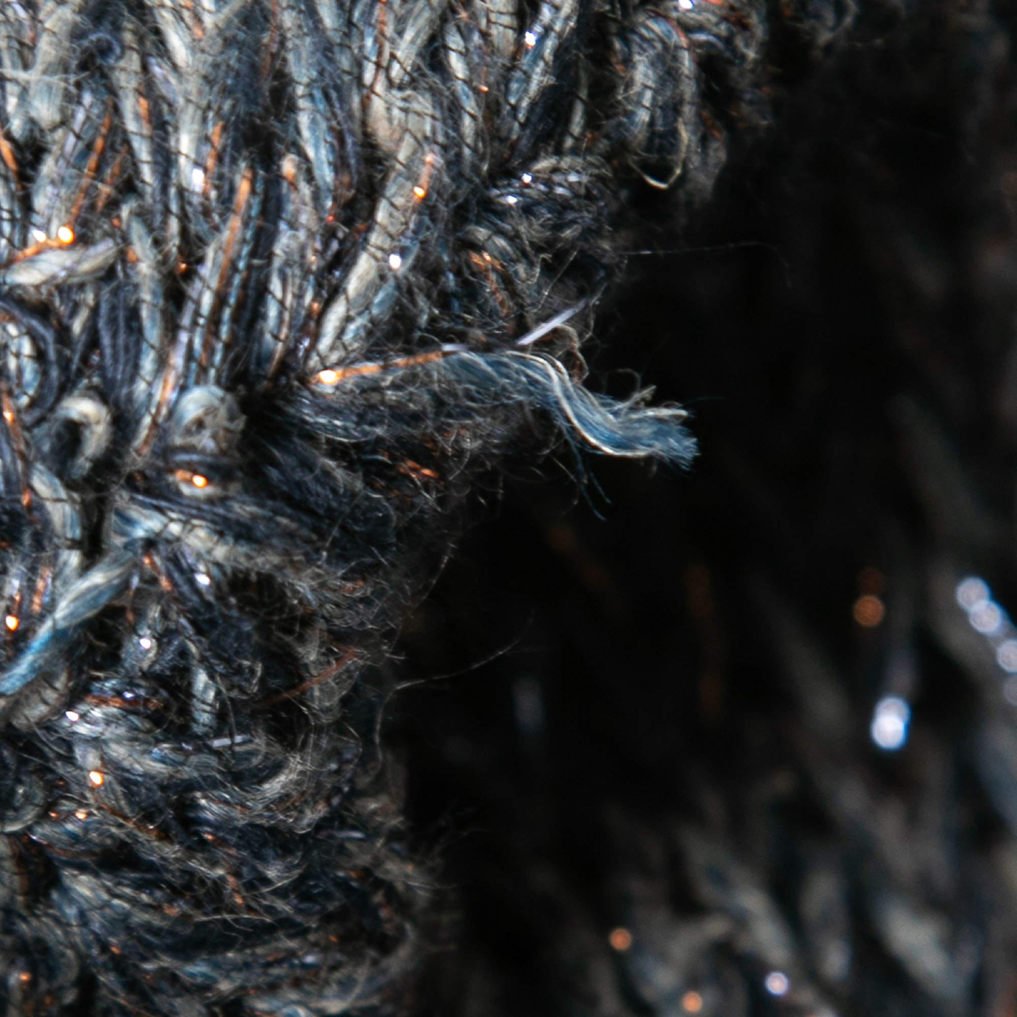 Brunello Cucinelli Blue Lurex Linen Knit Zip Up Cardigan L In Good Condition For Sale In Dubai, Al Qouz 2