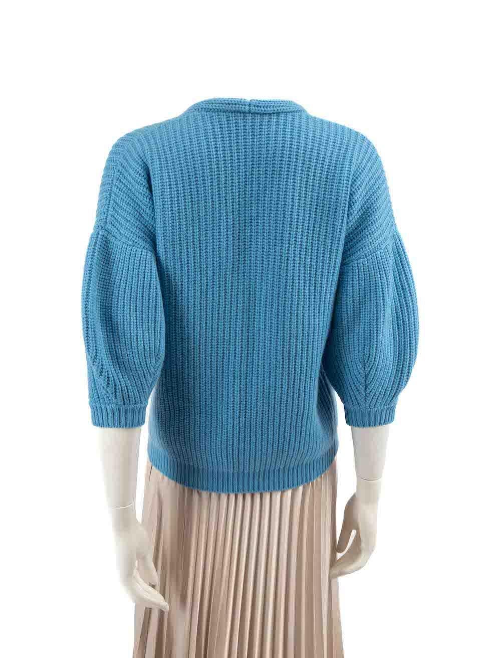 Brunello Cucinelli Blue Puff Sleeve Knit Cardigan Size S In Good Condition For Sale In London, GB