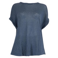 Brunello Cucinelli Blue Sequin Accent Knit Top Size S