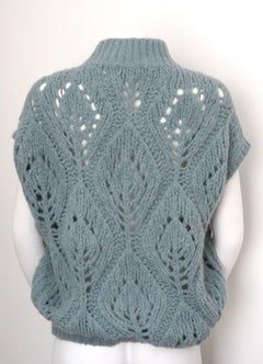 Brunello Cucinelli Blue Sleeveless Mock-neck Sweater