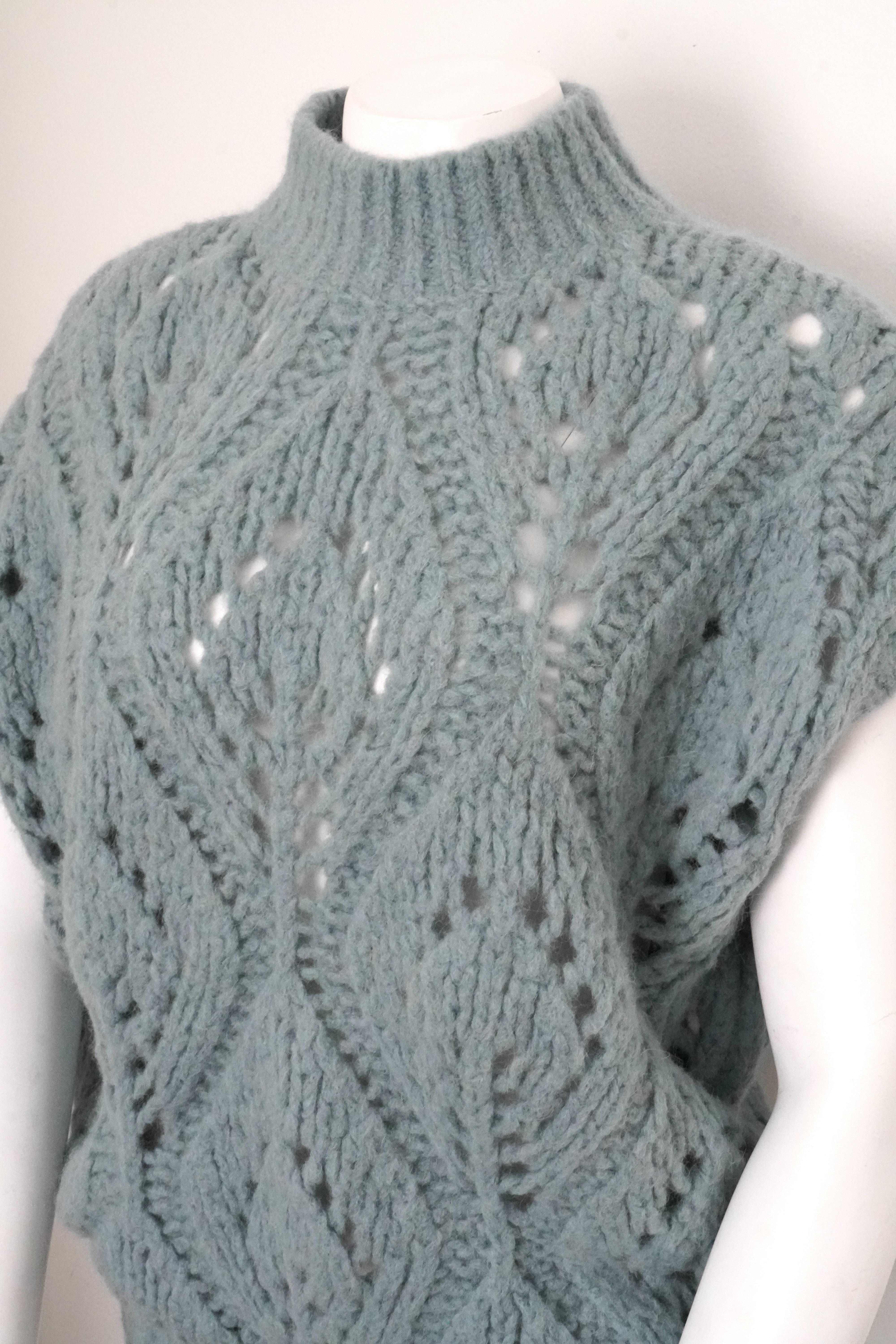 Women's Brunello Cucinelli Blue Sleeveless Mock-neck Sweater  For Sale