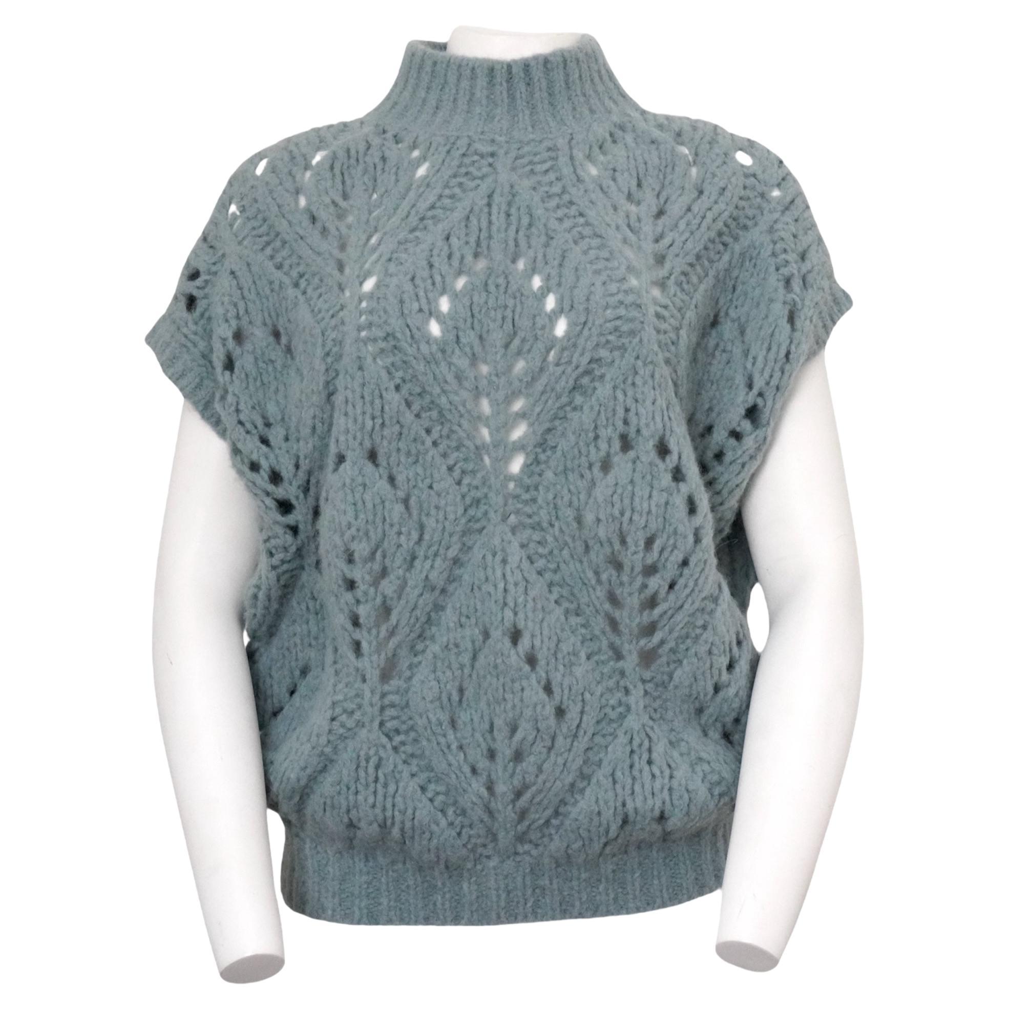 Brunello Cucinelli Blue Sleeveless Mock-neck Sweater  For Sale