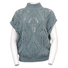 Brunello Cucinelli Blue Sleeveless Mock-neck Sweater