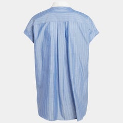 Brunello Cucinelli Blue Stripe Cotton Monili Bead Detail Shirt M