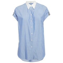 Brunello Cucinelli Blue Stripe Cotton Monili Bead Detail Shirt M