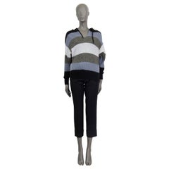BRUNELLO CUCINELLI blue white grey STRIPED LUREX HOODED Sweater XS