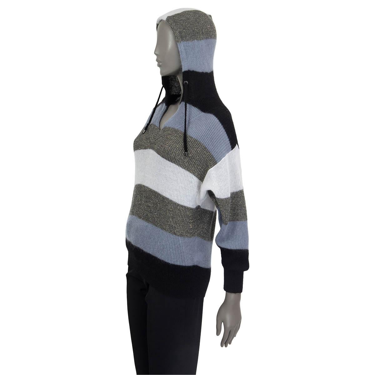 BRUNELLO CUCINELLI Pull en laine drapé bleu, blanc et gris XS Pour femmes en vente