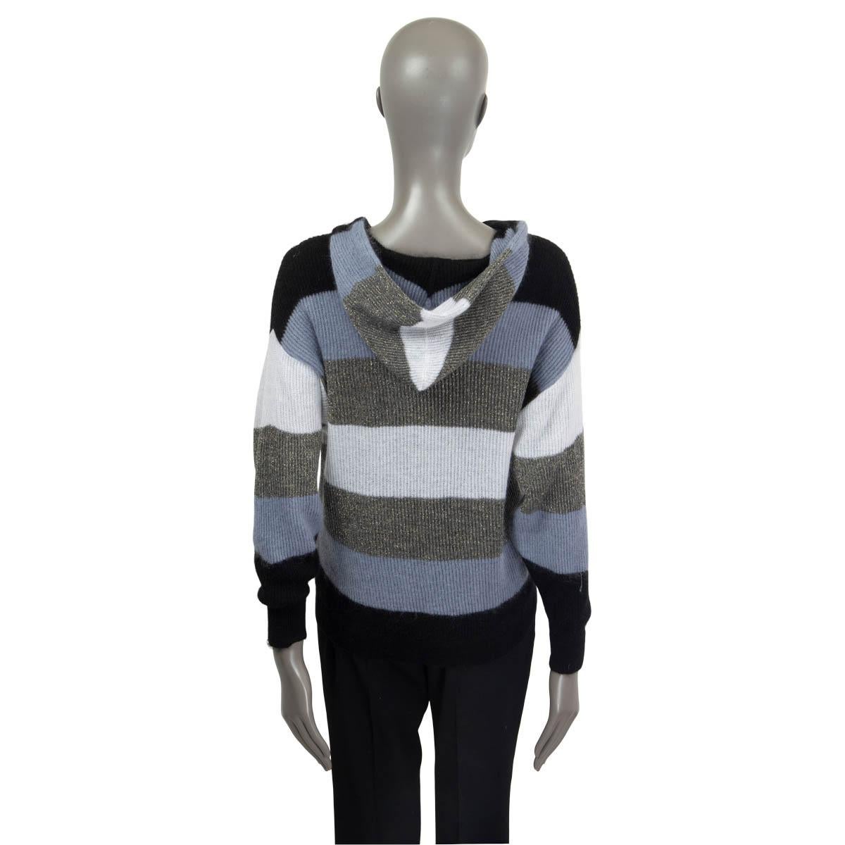 BRUNELLO CUCINELLI blue white grey STRIPED LUREX HOODED Sweater XS For Sale 1
