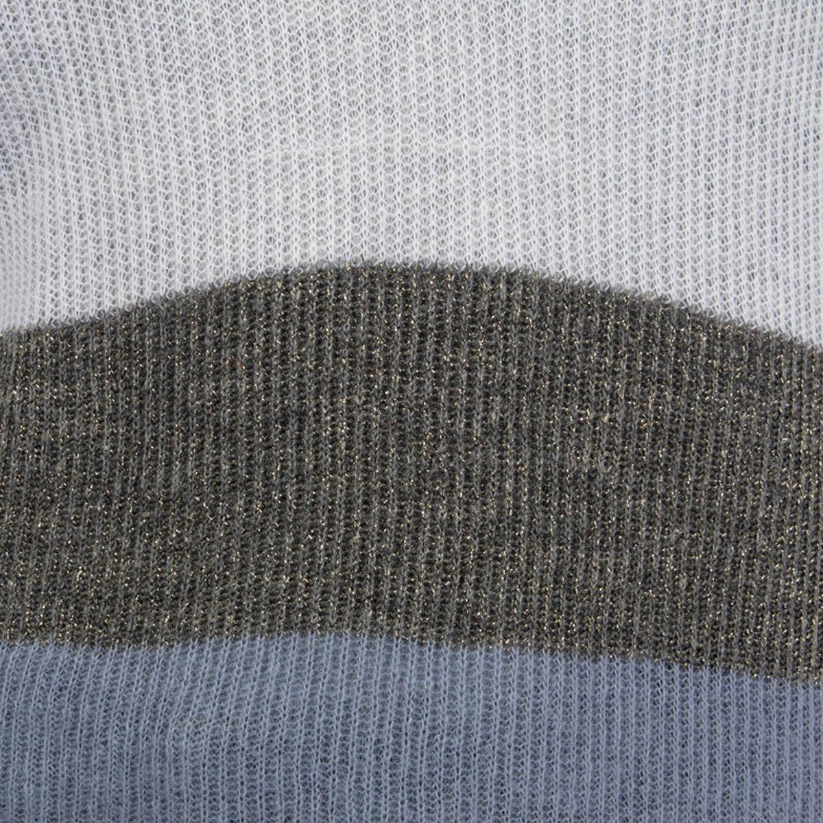 BRUNELLO CUCINELLI Pull en laine drapé bleu, blanc et gris XS en vente 2