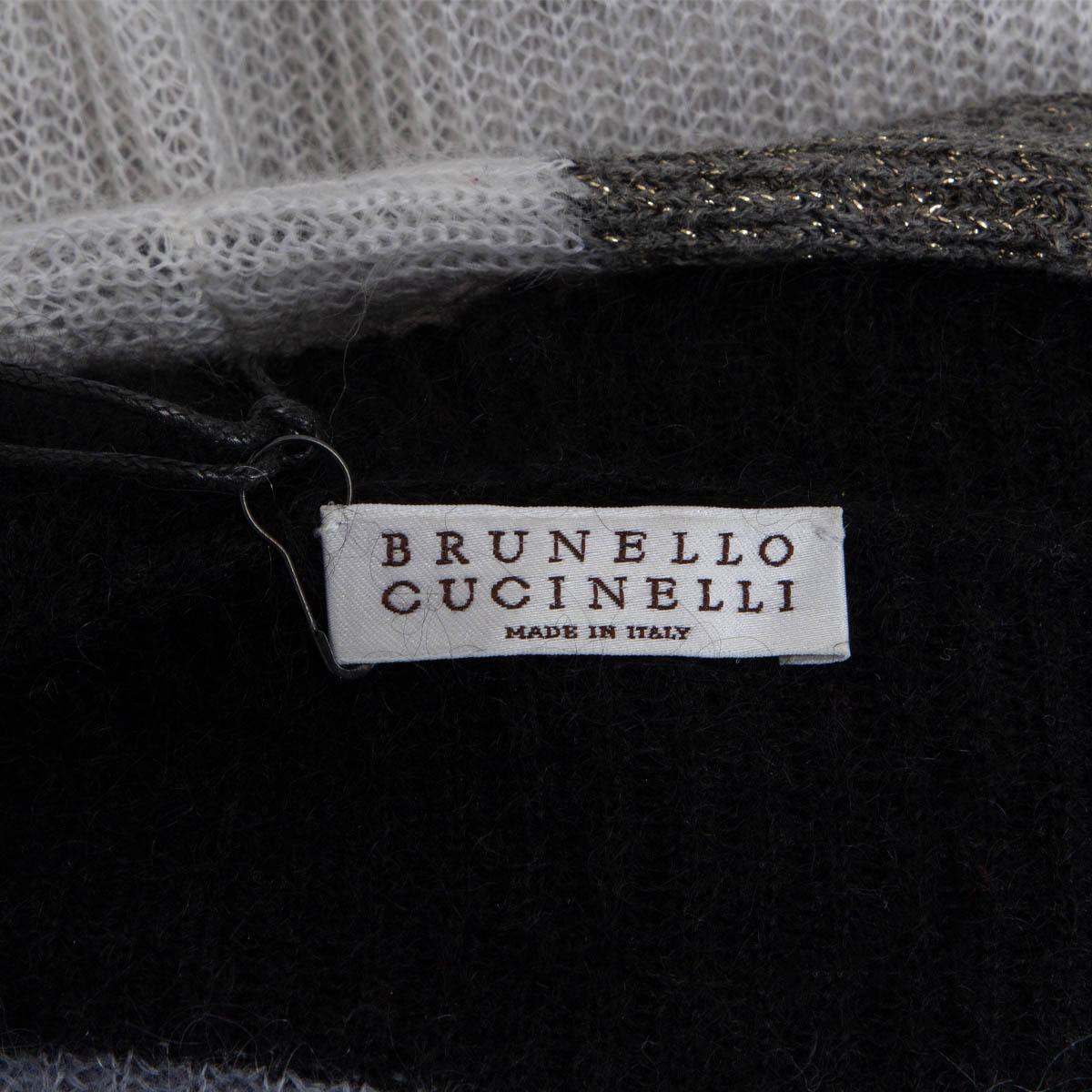 BRUNELLO CUCINELLI Pull en laine drapé bleu, blanc et gris XS en vente 3
