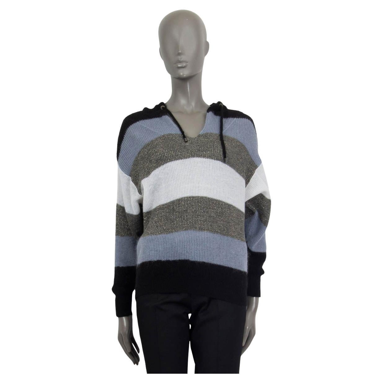 BRUNELLO CUCINELLI blue white grey STRIPED LUREX HOODED Sweater XS For Sale