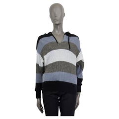 BRUNELLO CUCINELLI blue white grey STRIPED LUREX HOODED Sweater XS