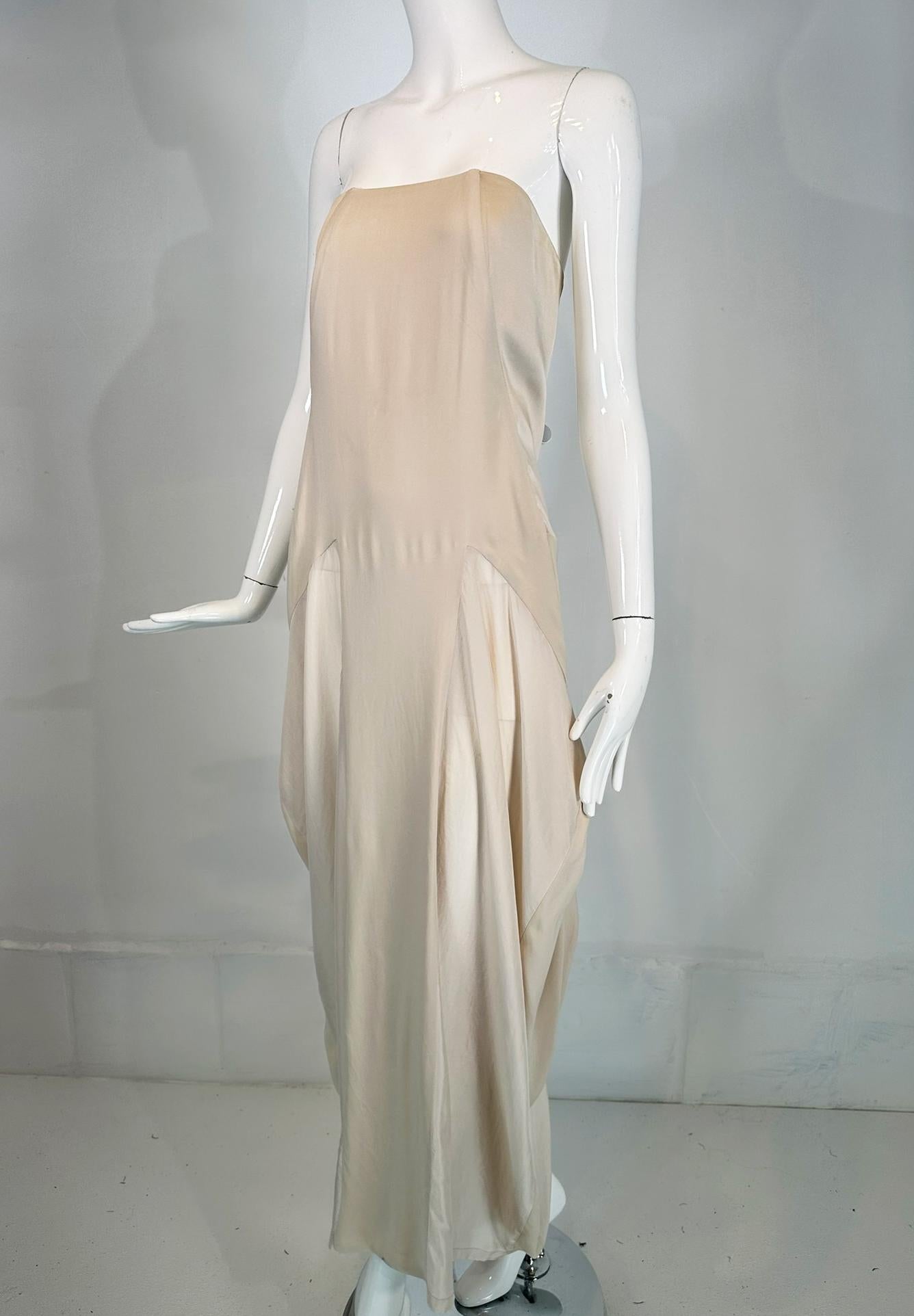 Women's Brunello Cucinelli Bone Tone on Tone Silk Bias Cut & Pieced Strapless Dress For Sale