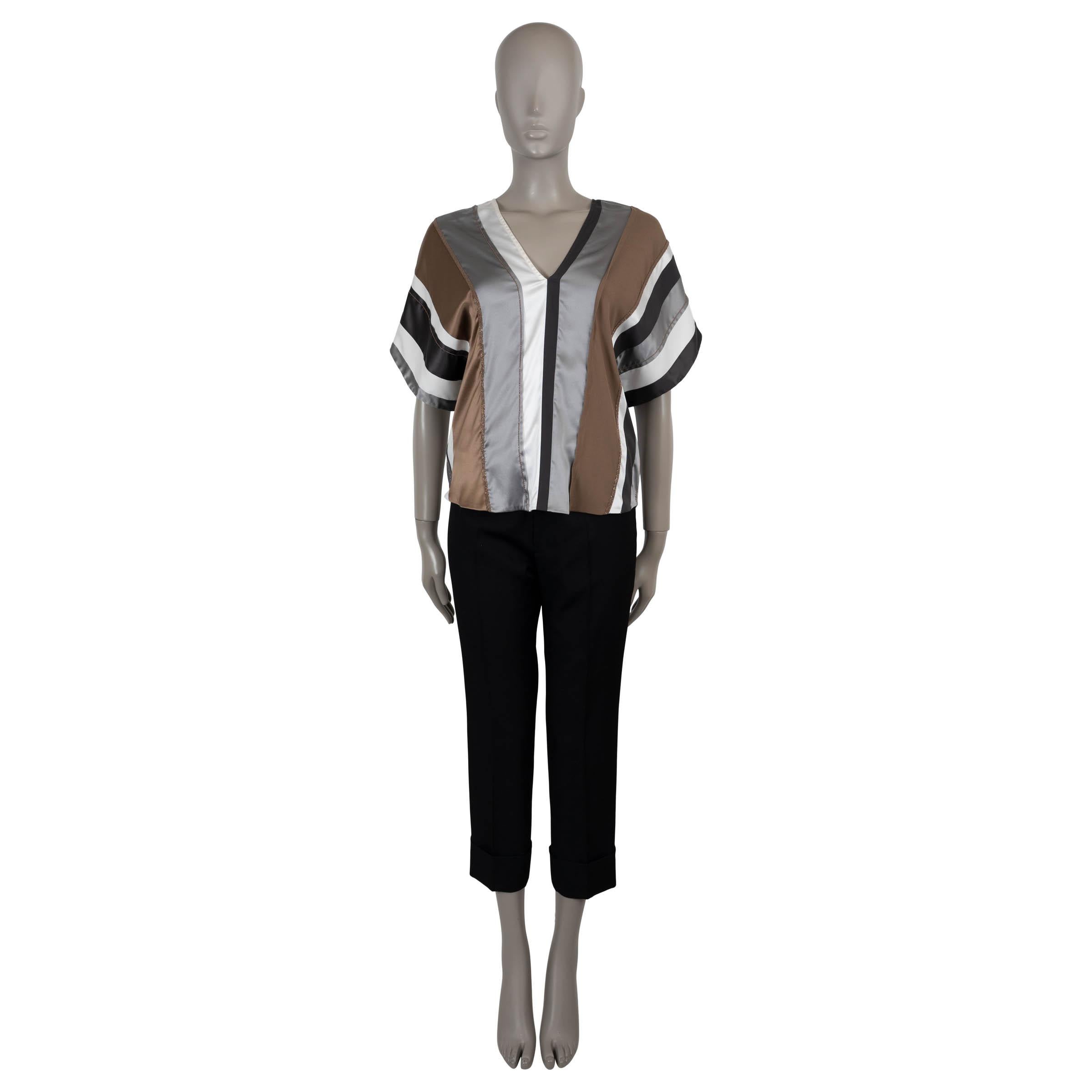 BRUNELLO CUCINELLI bonze seda plata 2019 SATINADO A RAYAS Blusa Camisa S en Excelente estado para la venta en Zürich, CH