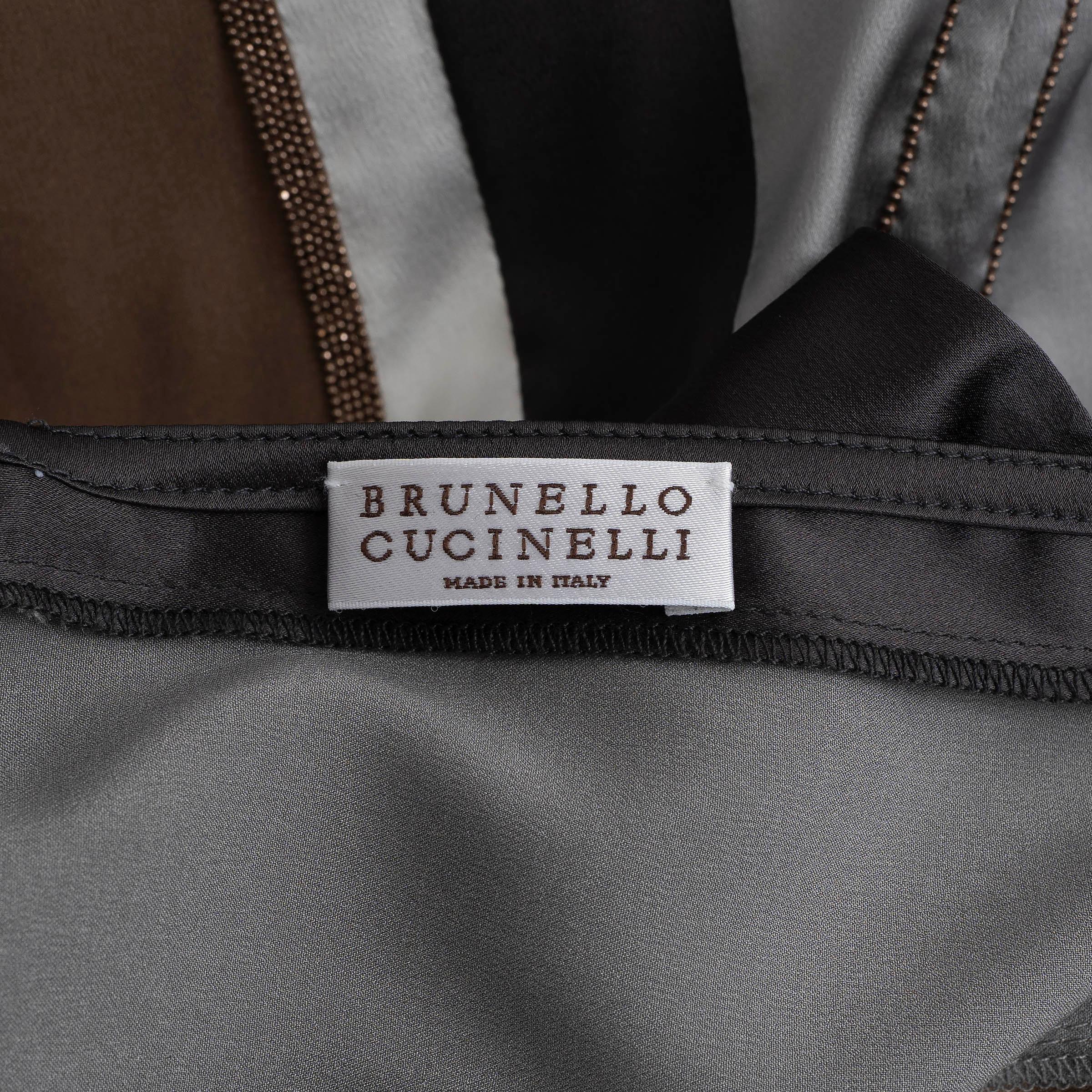 BRUNELLO CUCINELLI bonze seda plata 2019 SATINADO A RAYAS Blusa Camisa S en venta 1