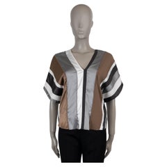 BRUNELLO CUCINELLI bonze seda plata 2019 SATINADO A RAYAS Blusa Camisa S