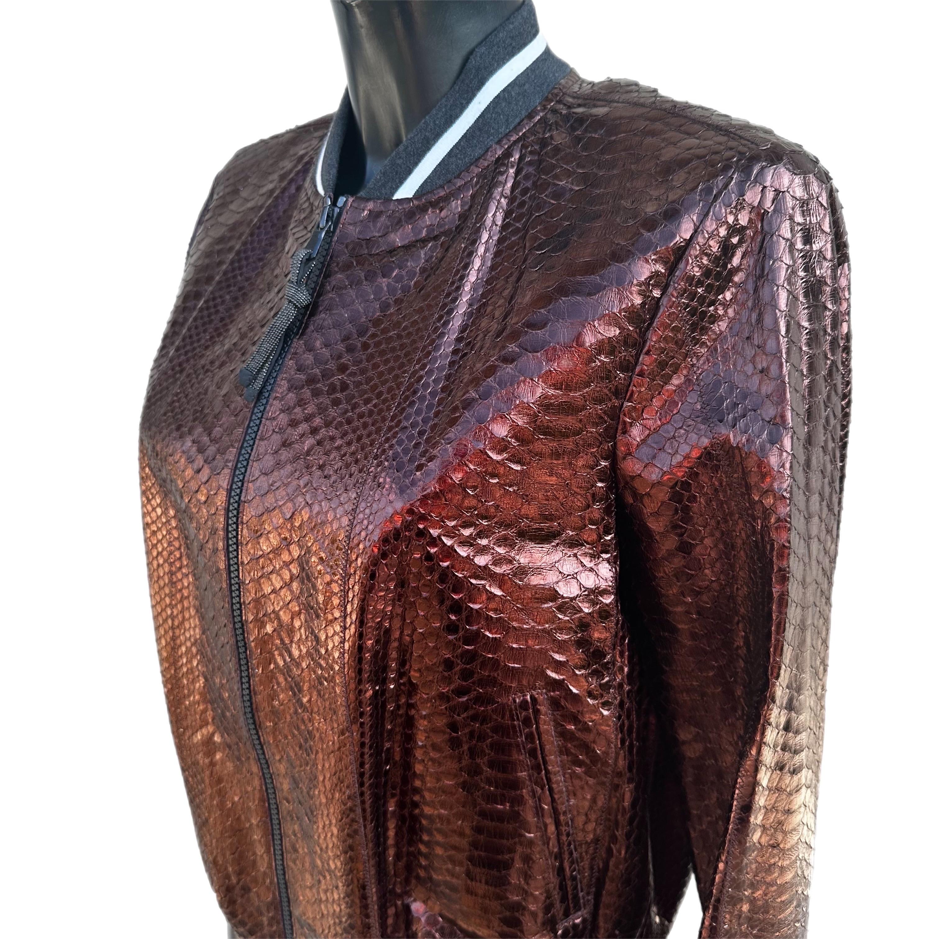 Brunello Cucinelli bronze-colored python bomber jacket, new with tag For Sale 4