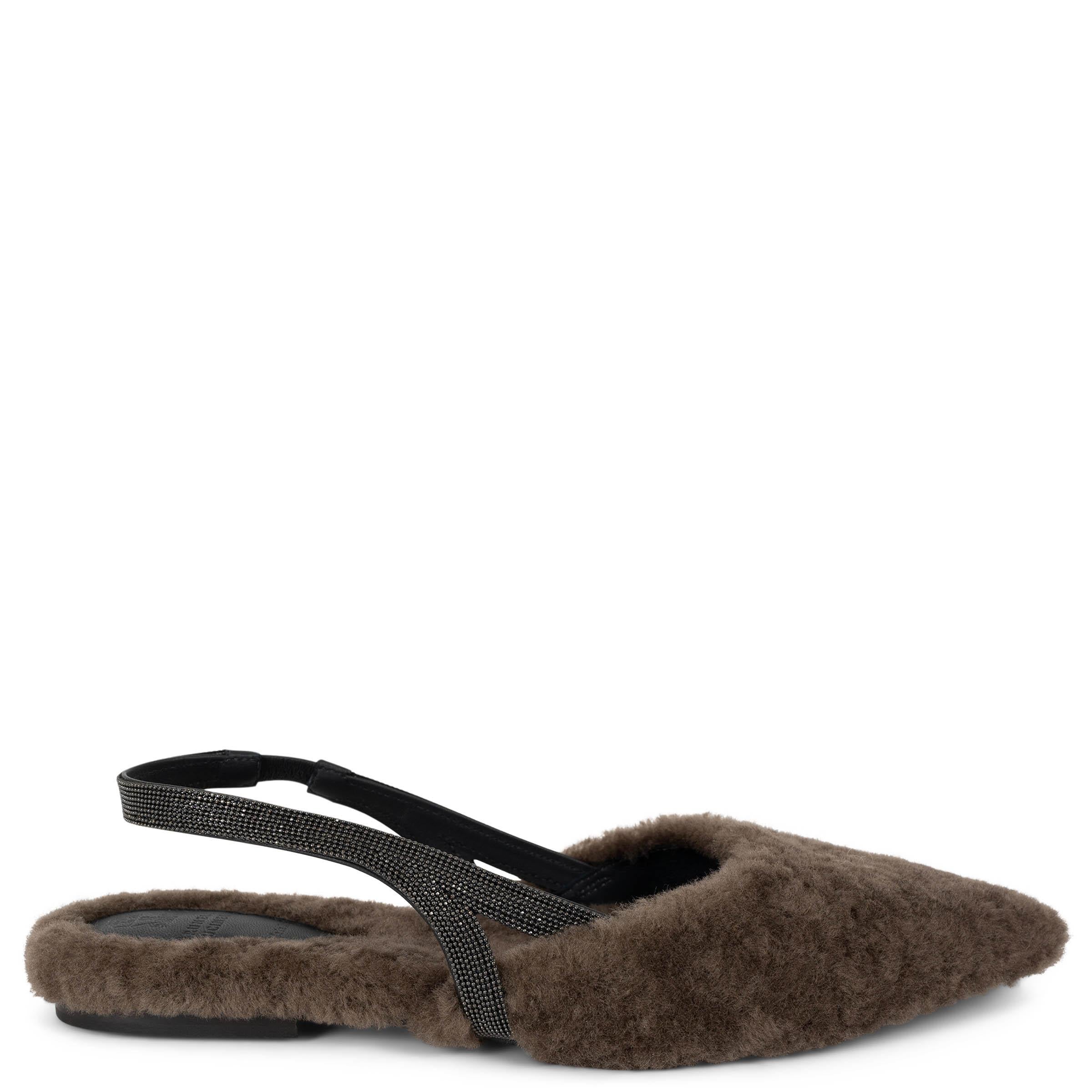 BRUNELLO CUCINELLI brown 2022 MONILI SHEARLING SLINGBACK Flats Shoes 38