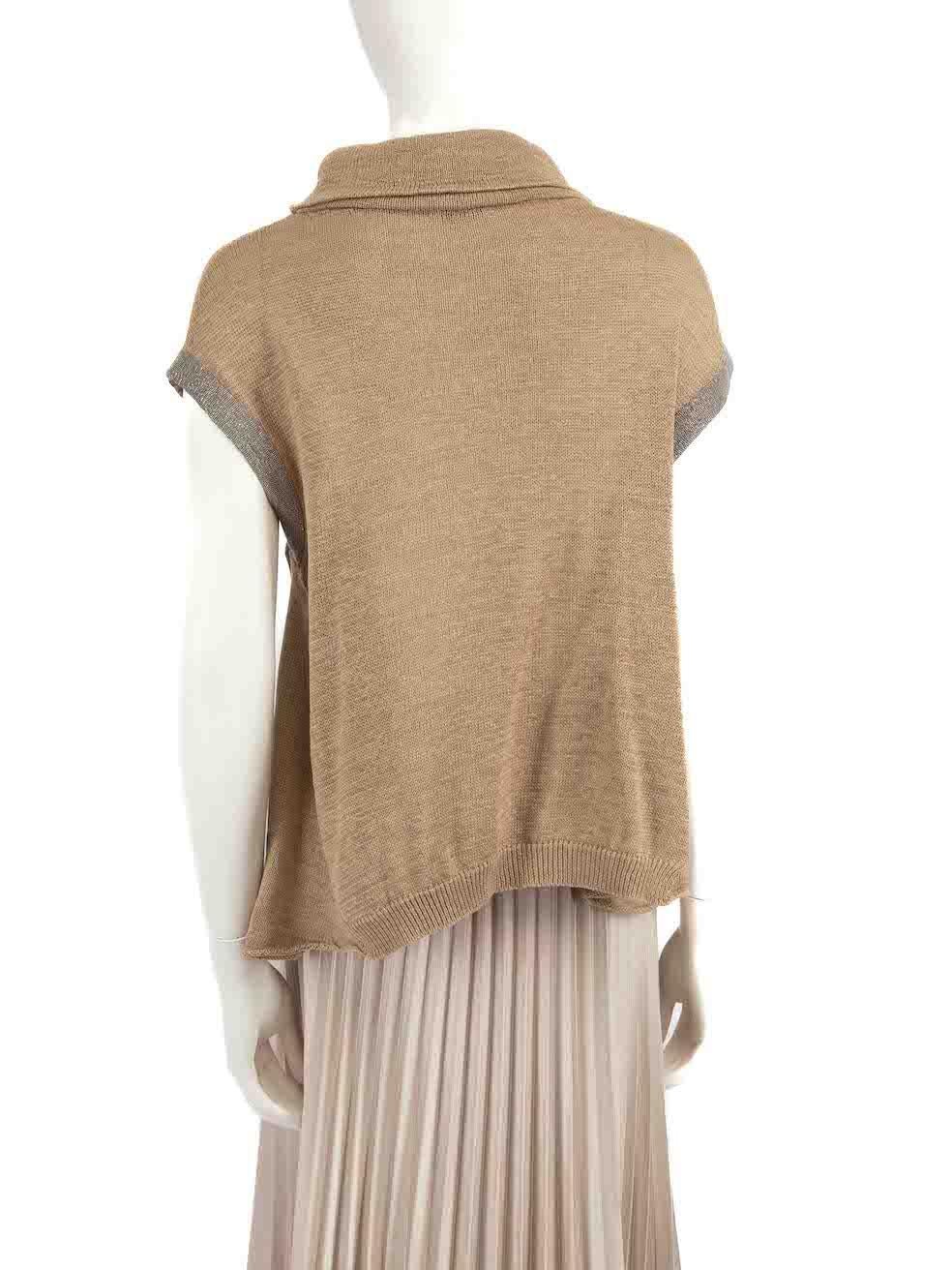 Brunello Cucinelli Brown Beaded Mock Neck Knit Top Size M In Good Condition For Sale In London, GB