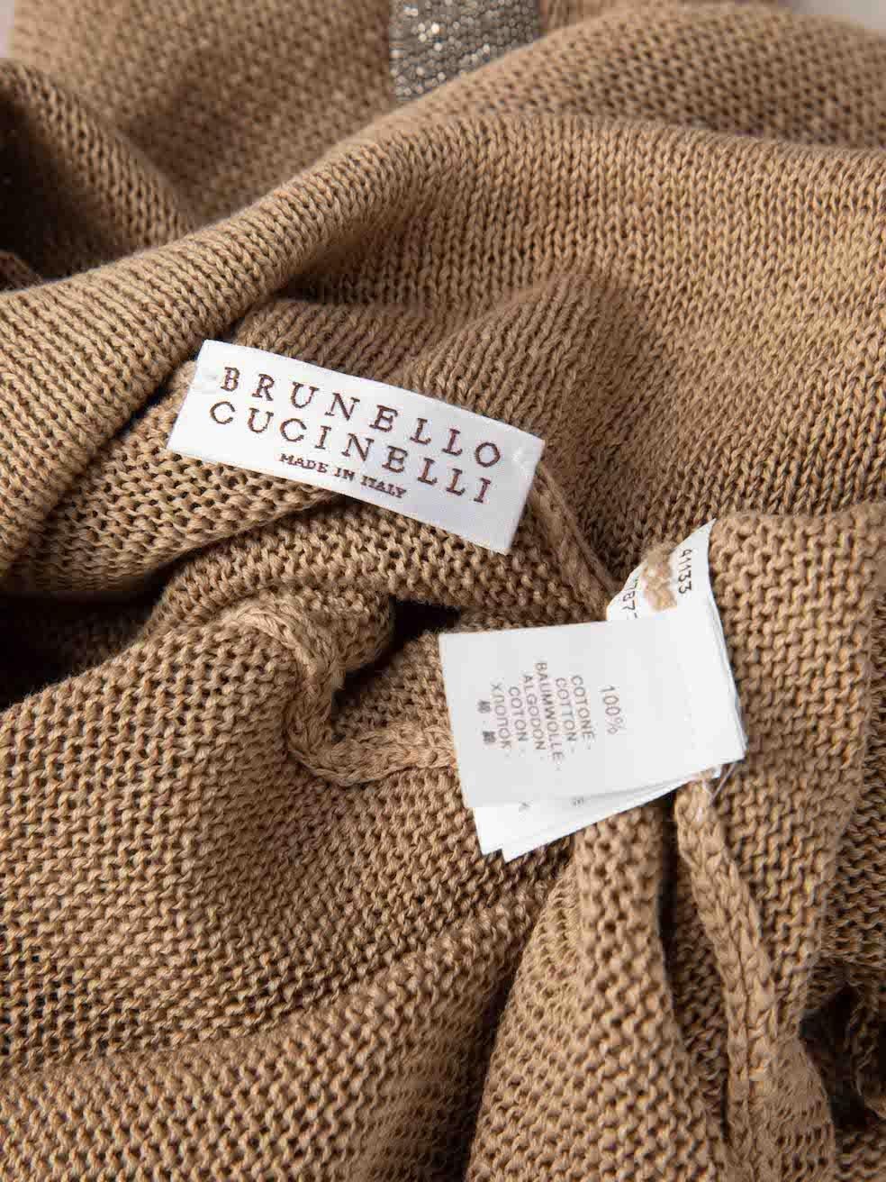 Brunello Cucinelli Brown Beaded Mock Neck Knit Top Size M en vente 1