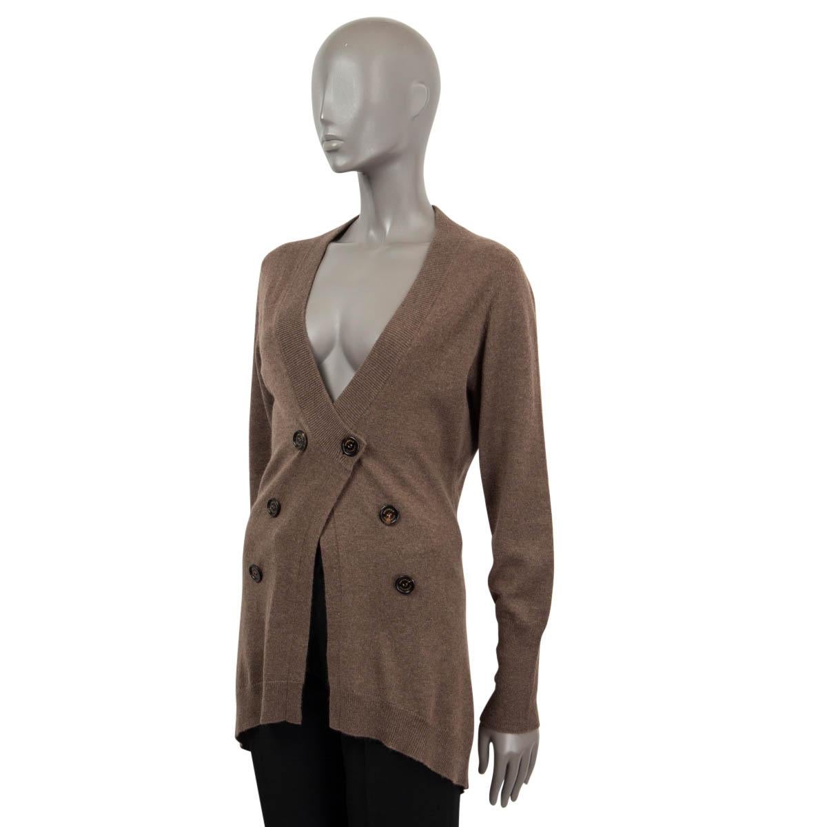 BRUNELLO CUCINELLI brown cashmere DOUBLE BREASTED Cardigan Sweater XL In Excellent Condition For Sale In Zürich, CH