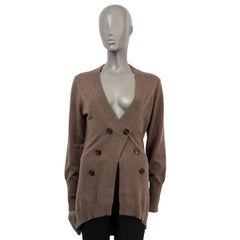 BRUNELLO CUCINELLI brown cashmere DOUBLE BREASTED Cardigan Sweater XL