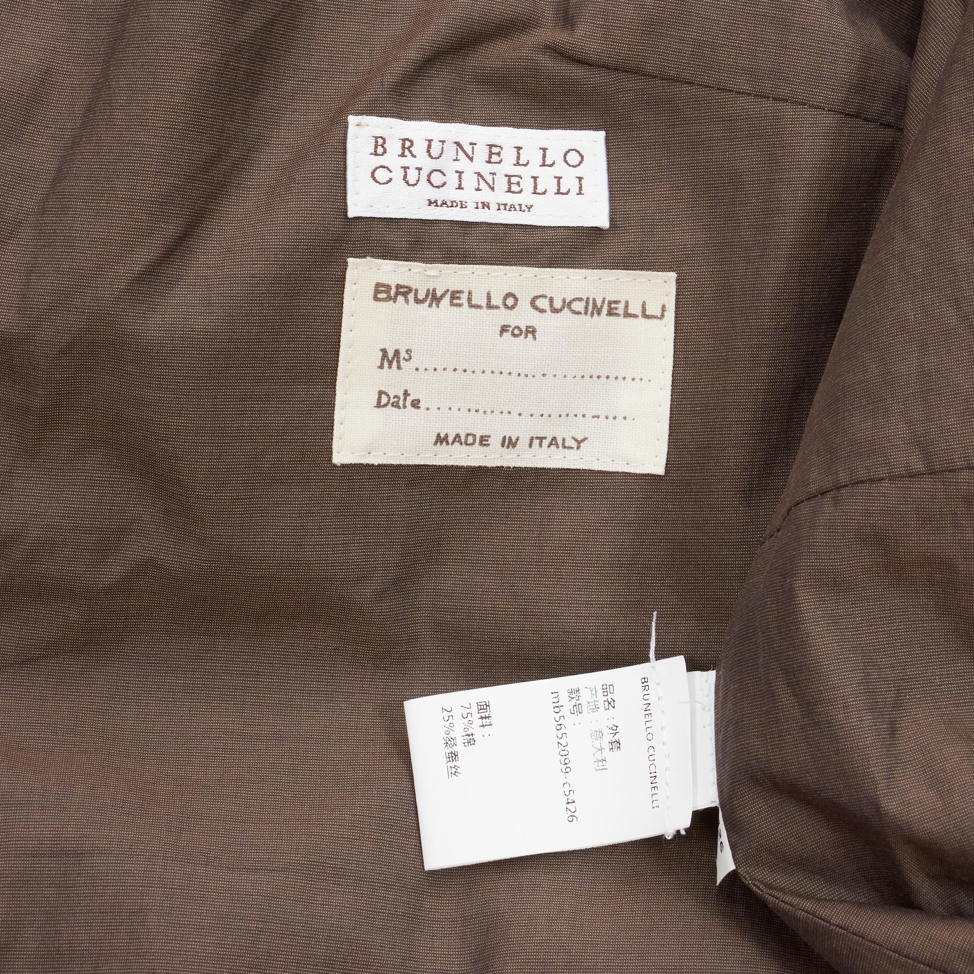 BRUNELLO CUCINELLI brown cotton silk blend belted cuffed padded jacket IT42 M For Sale 6