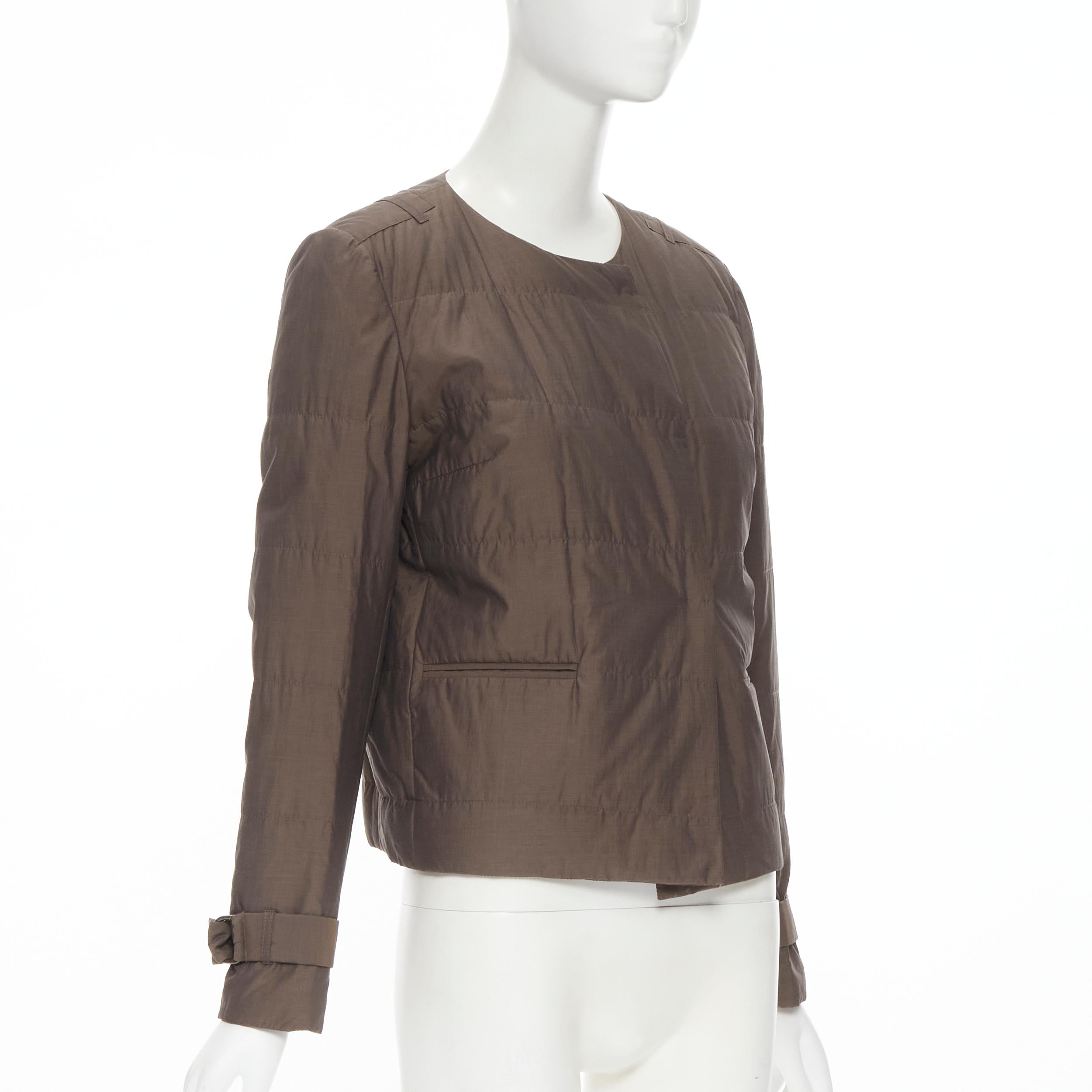 Gray BRUNELLO CUCINELLI brown cotton silk blend belted cuffed padded jacket IT42 M For Sale