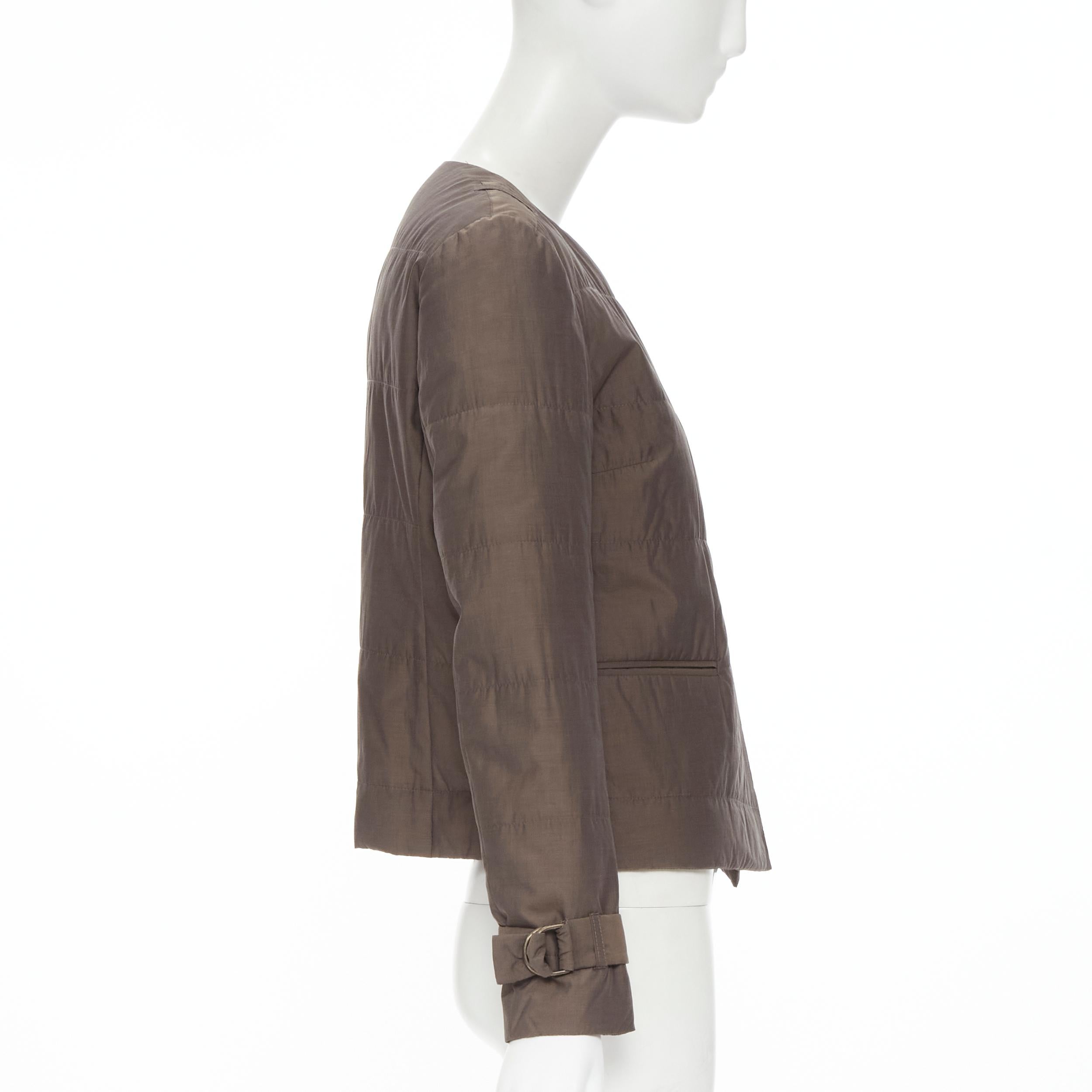 BRUNELLO CUCINELLI brown cotton silk blend belted cuffed padded jacket IT42 M In Excellent Condition For Sale In Hong Kong, NT