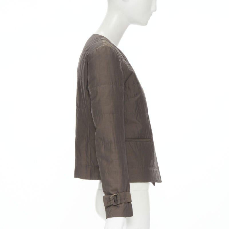 Donna Brunello Cucinelli marrone in cotone misto seta con cintura e polsino imbottito IT42 M in vendita