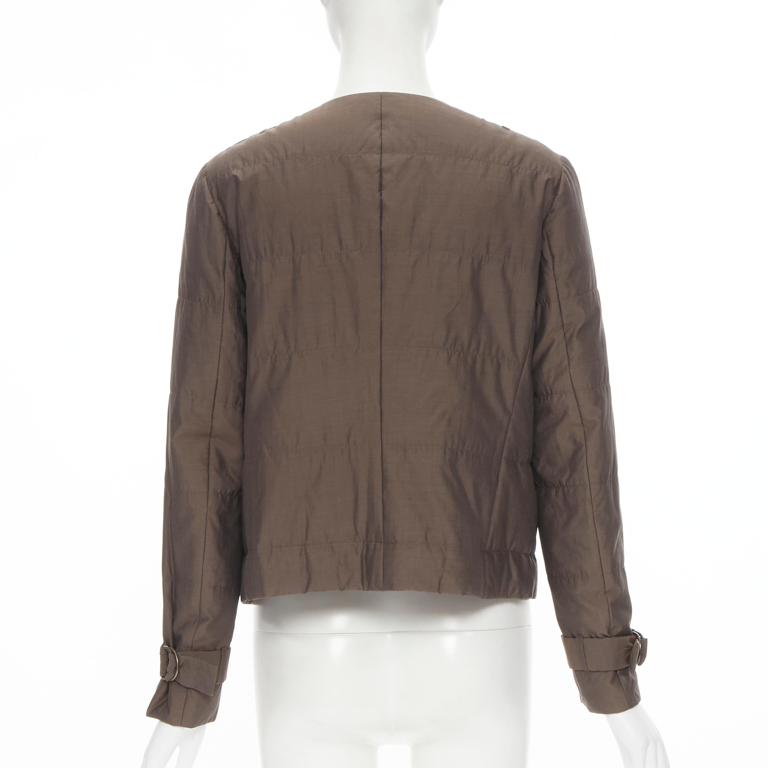 Women's BRUNELLO CUCINELLI brown cotton silk blend belted cuffed padded jacket IT42 M For Sale
