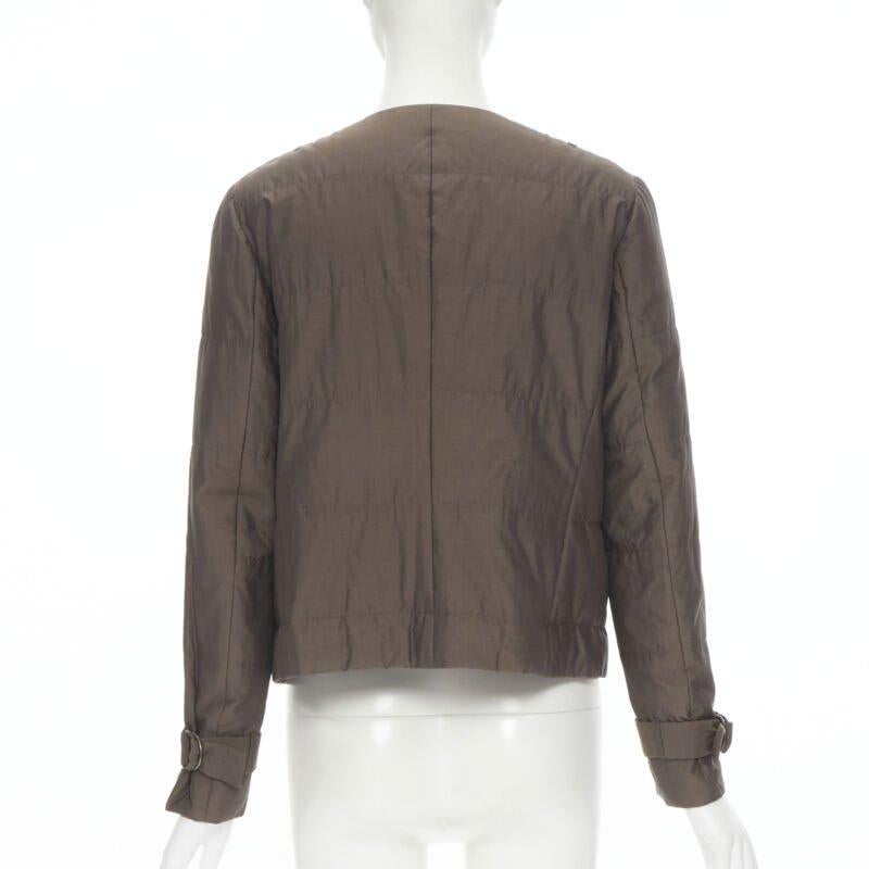 Brunello Cucinelli marrone in cotone misto seta con cintura e polsino imbottito IT42 M in vendita 1