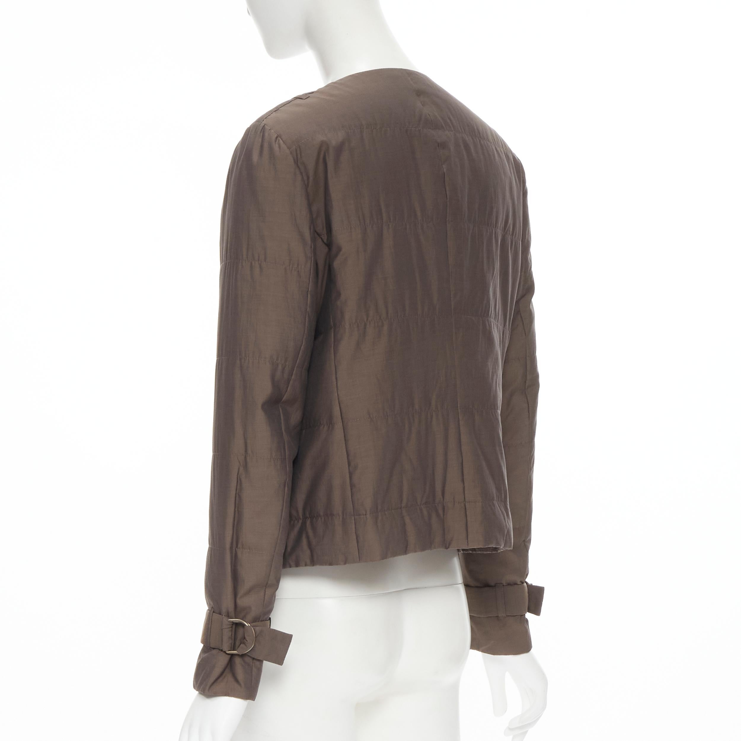BRUNELLO CUCINELLI brown cotton silk blend belted cuffed padded jacket IT42 M For Sale 1