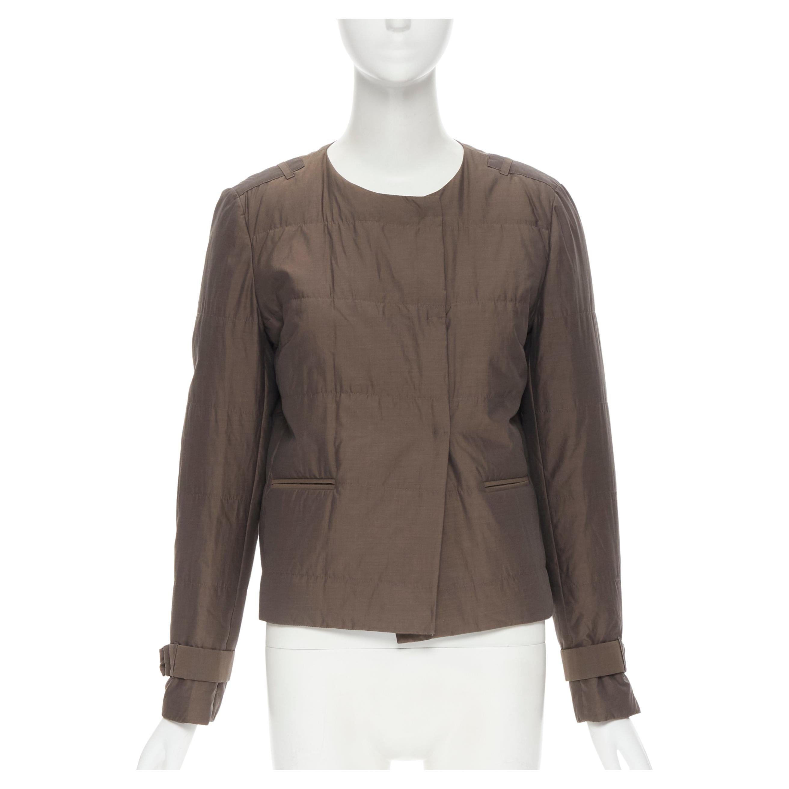 BRUNELLO CUCINELLI brown cotton silk blend belted cuffed padded jacket IT42 M For Sale