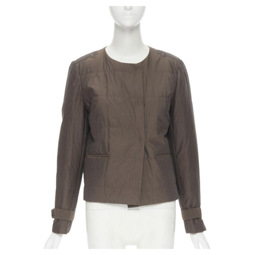 Brunello Cucinelli marrone in cotone misto seta con cintura e polsino imbottito IT42 M