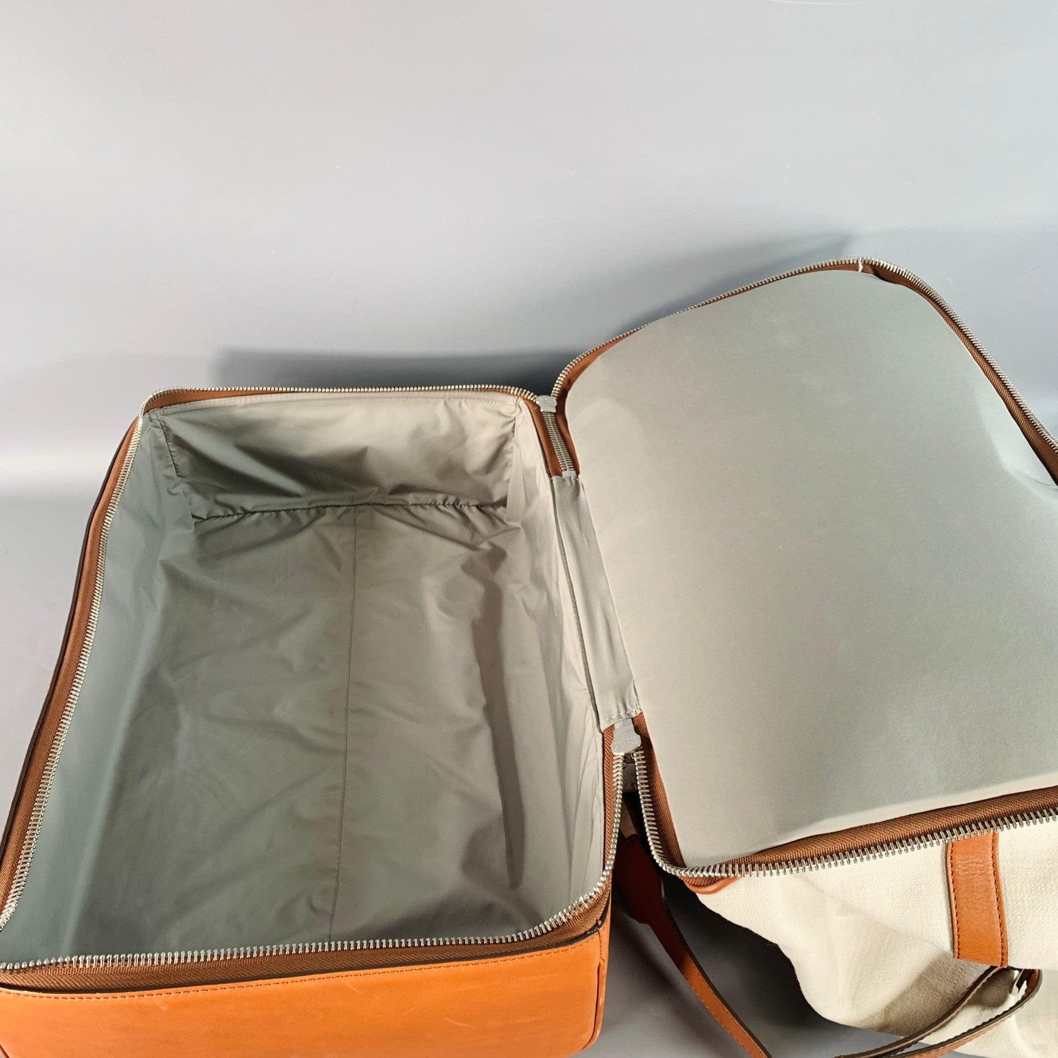 Brunello Cucinelli Brown Cream Canvas Leather Oversized Weekender Bag en vente 5