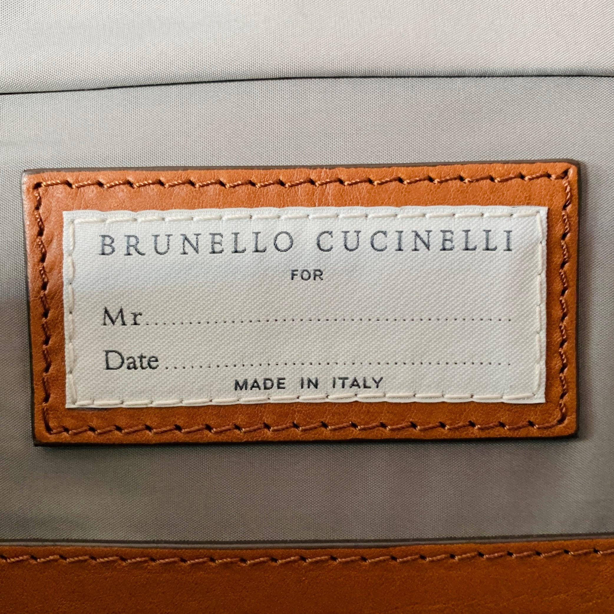 Brunello Cucinelli Brown Cream Canvas Leather Oversized Weekender Bag en vente 3