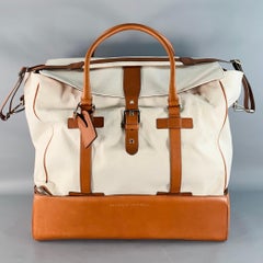 BRUNELLO CUCINELLI Übergroße Weekender-Tasche aus braunem Segeltuch und Leder