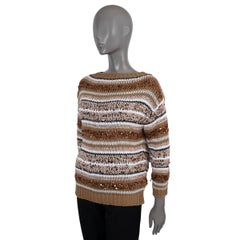 BRUNELLO CUCINELLI brown cream cotton 2019 SEQUIN STRIPED Sweater S
