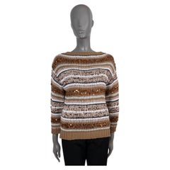 Brunello Cucinelli Brown cream cotton 2019 SEQUIN STRIPED Sweater S