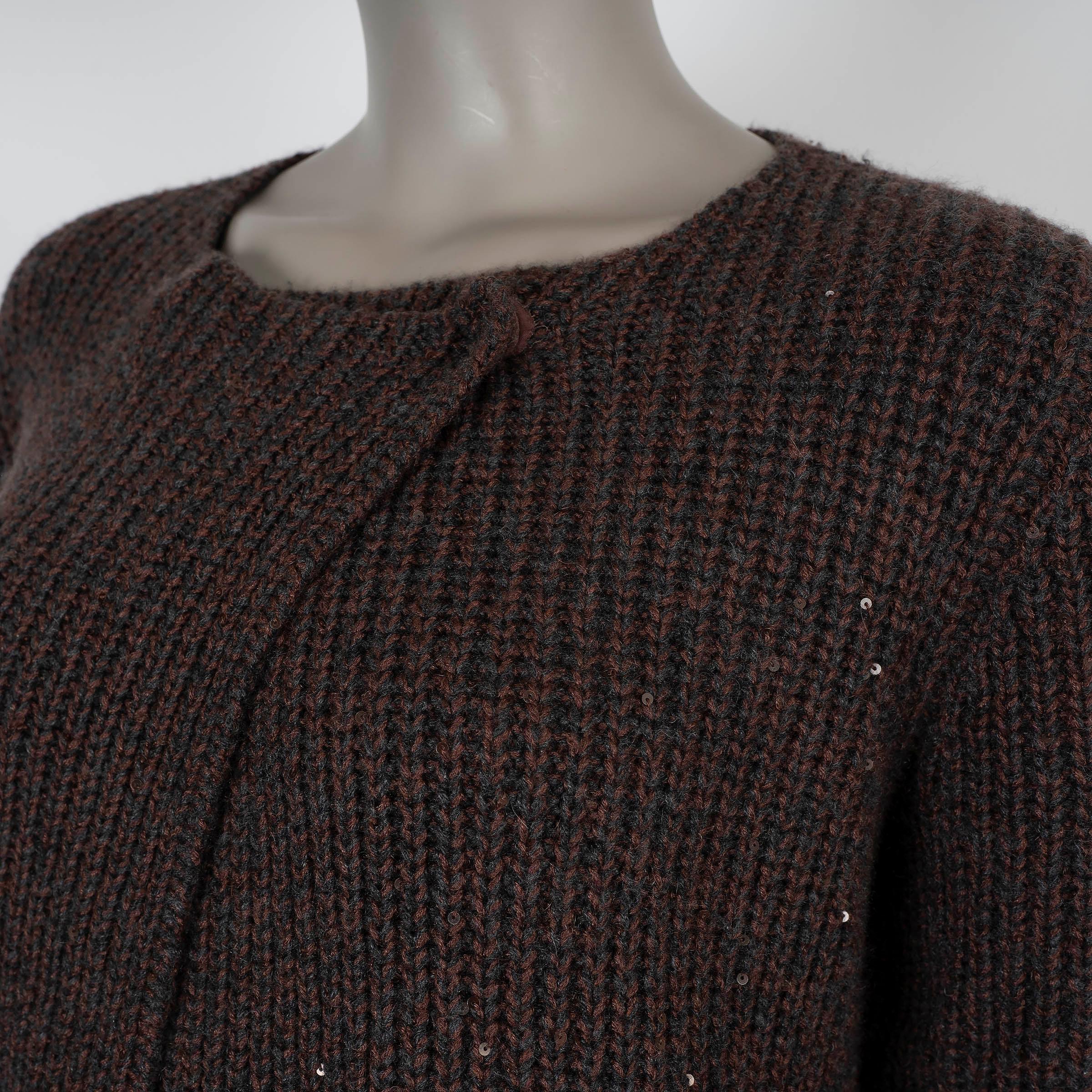De las mujeres BRUNELLO CUCINELLI cárdigan de seda de cachemira marrón gris MICRO SEQUIN Suéter S en venta