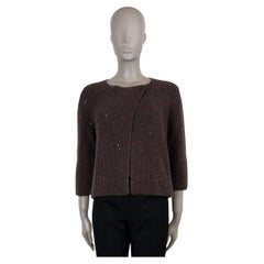 BRUNELLO CUCINELLI brown grey cashmere silk MICRO SEQUIN Cardigan Sweater S