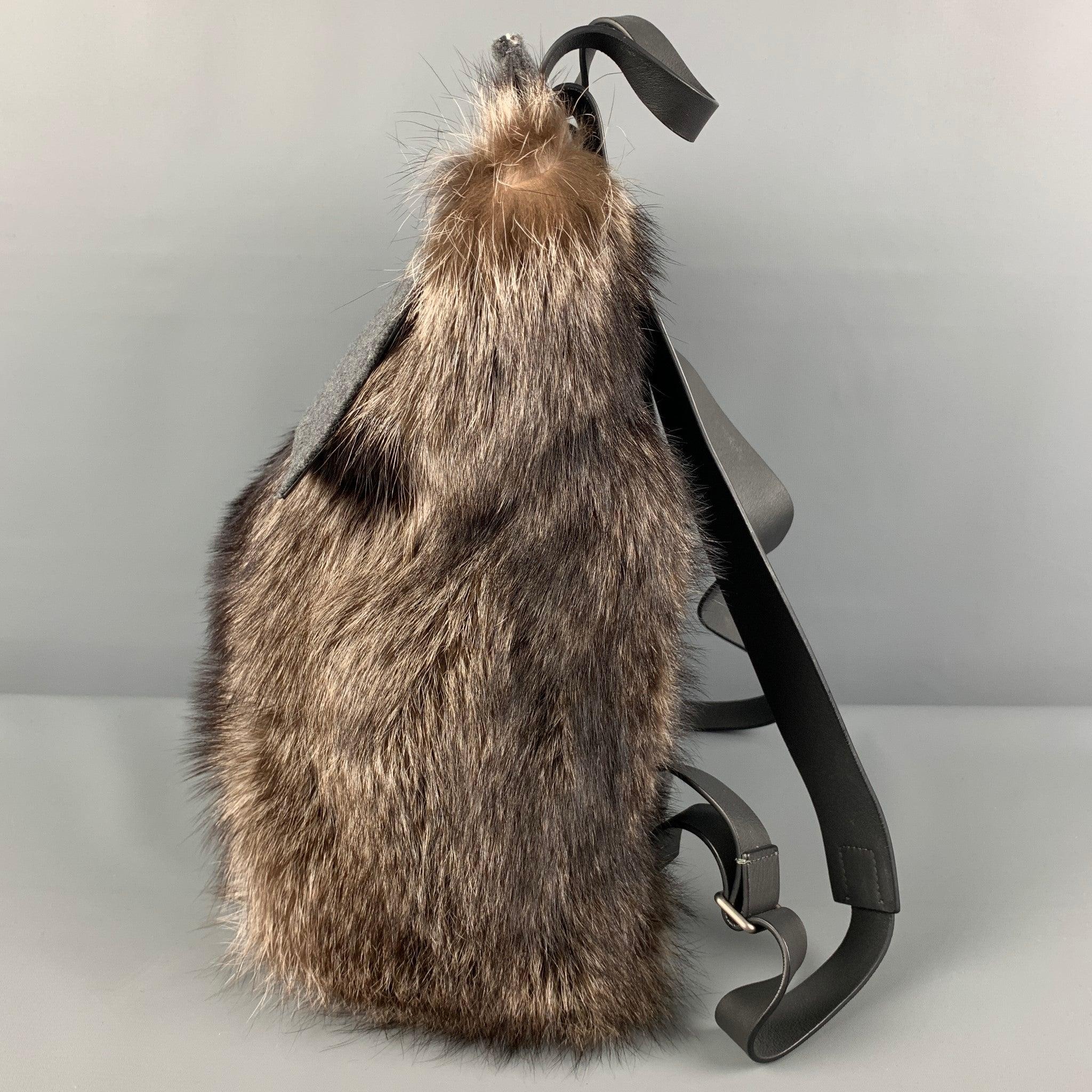 BRUNELLO CUCINELLI Brown Grey Fox Fur Monili Backpack For Sale 1